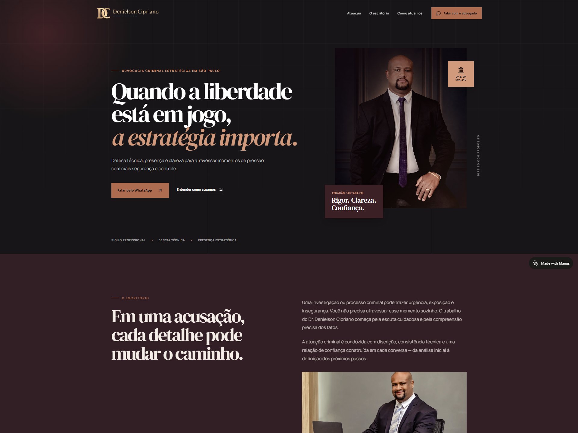 Página inicial do site de Denielson Cipriano Advocacia