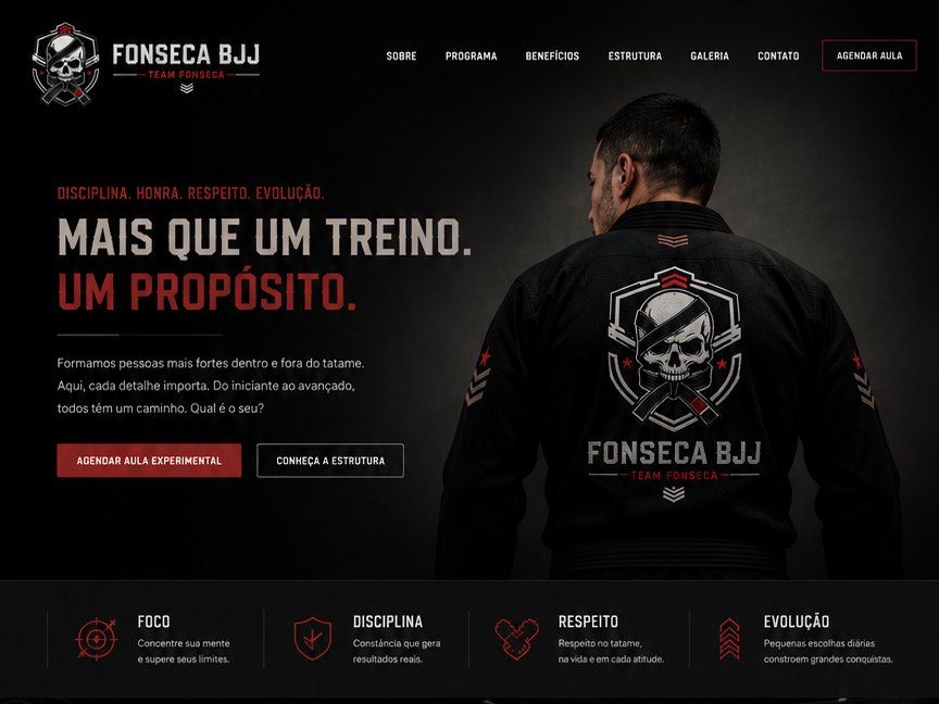 Página inicial do site da Fonseca BJJ