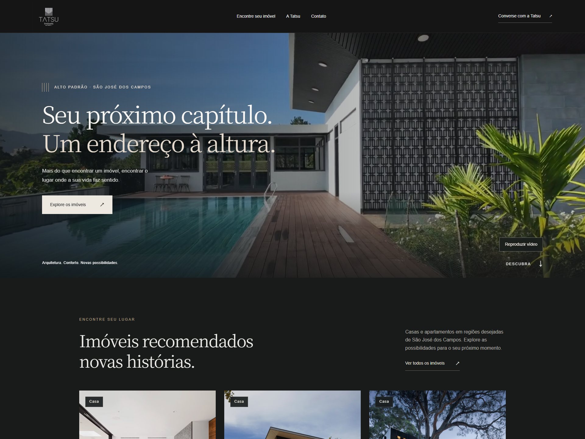 Página inicial do site da Tatsu Imóveis